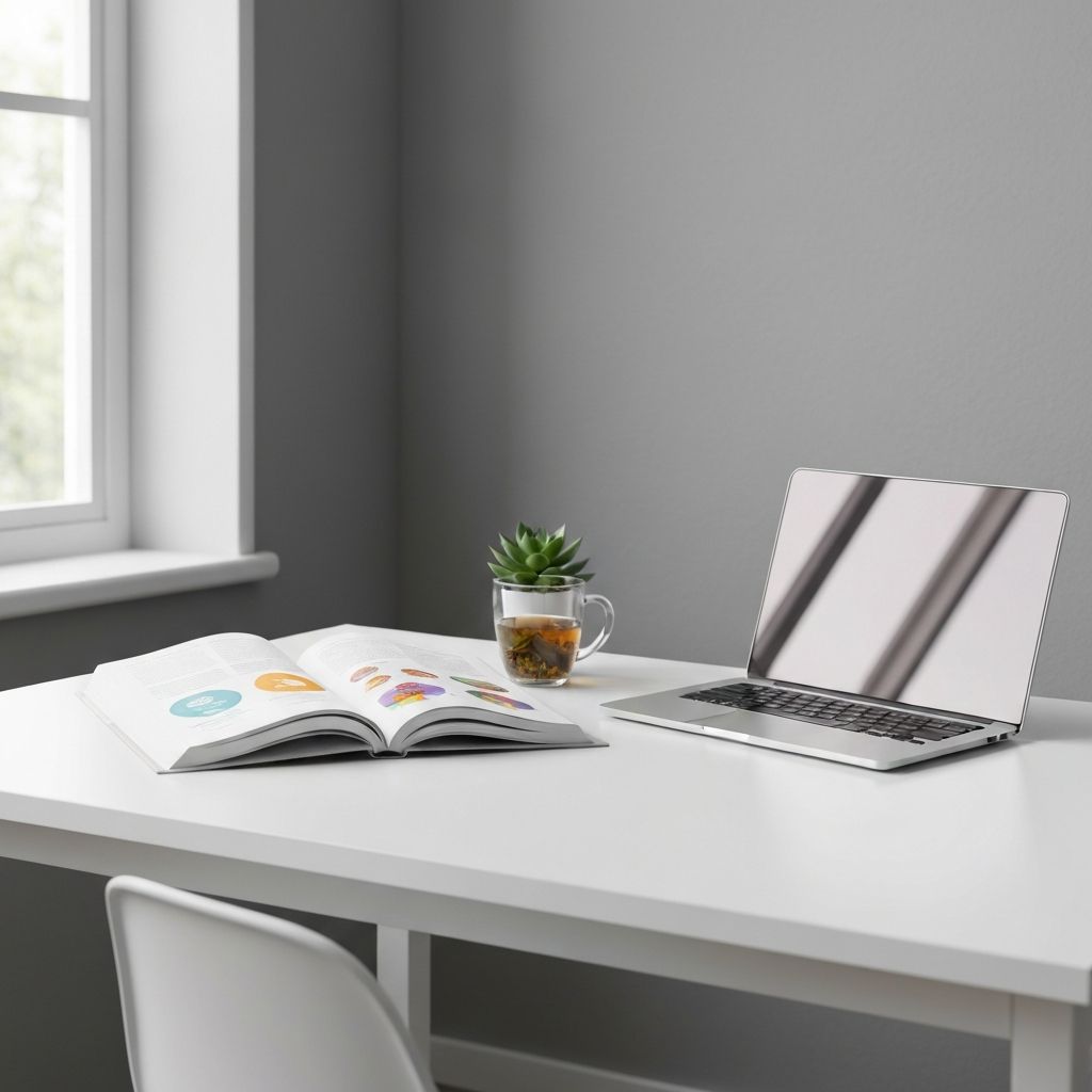 Educational workspace with books about nutrition and food science