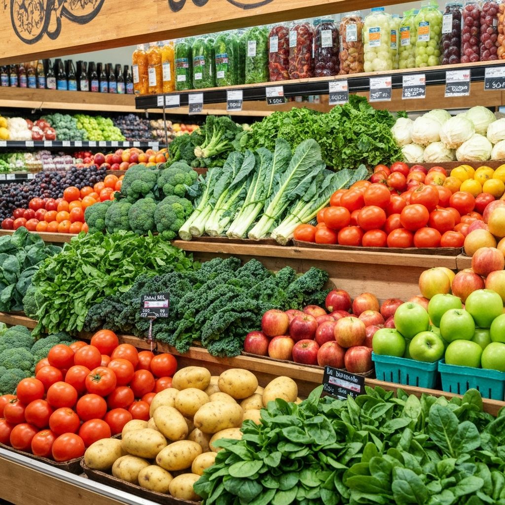 Fresh produce display at a market or grocery store